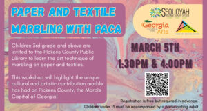 PCL - PACA Marbling Workshop March Marbling Workshop Graphic